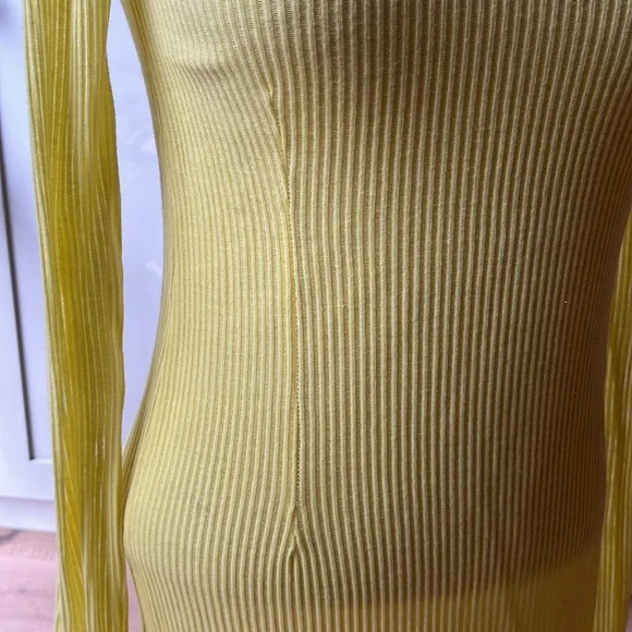EUC rag & bone yellow cotton blend rib knit long sleeve centre back zip dress - Picture 3 of 8